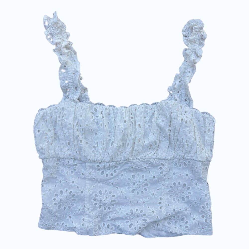 Tularosa Eyelet Crop Top Bohemian Ruffle Cotton Blouse Medium Sold by Revolve - Picture 2 of 11